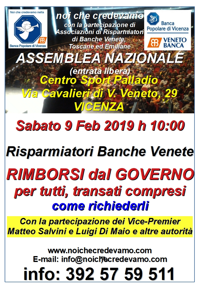 Assemblea Nazionale Associazione "Noi che credevamo nella Banca Popolare di Vicenza"